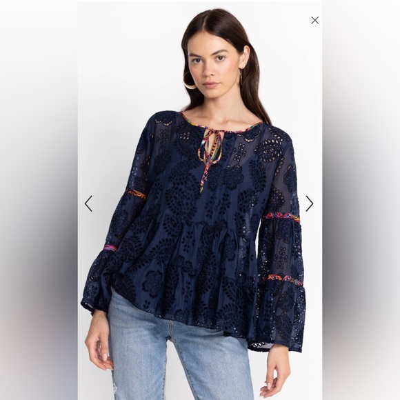 N.w.t. Johnny Was Tamera Eyelet Blouse Size Large Bell Sleeves - Picture 3 of 13